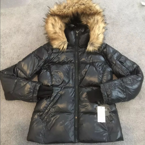 s13 kylie faux fur trim gloss puffer jacket